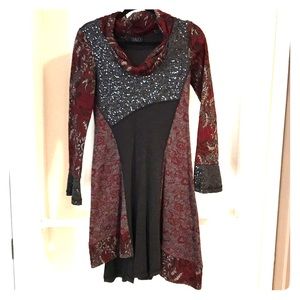 Knit dress burgundy and gray
